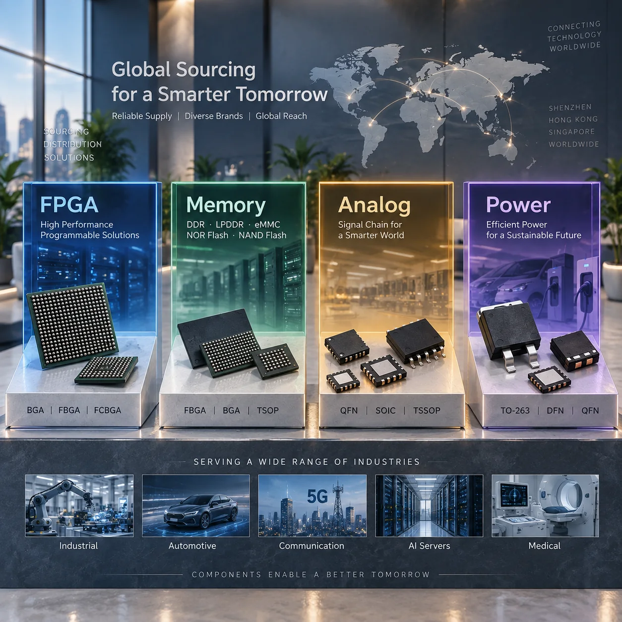 FPGA、存储、模拟与电源器件供应示意图