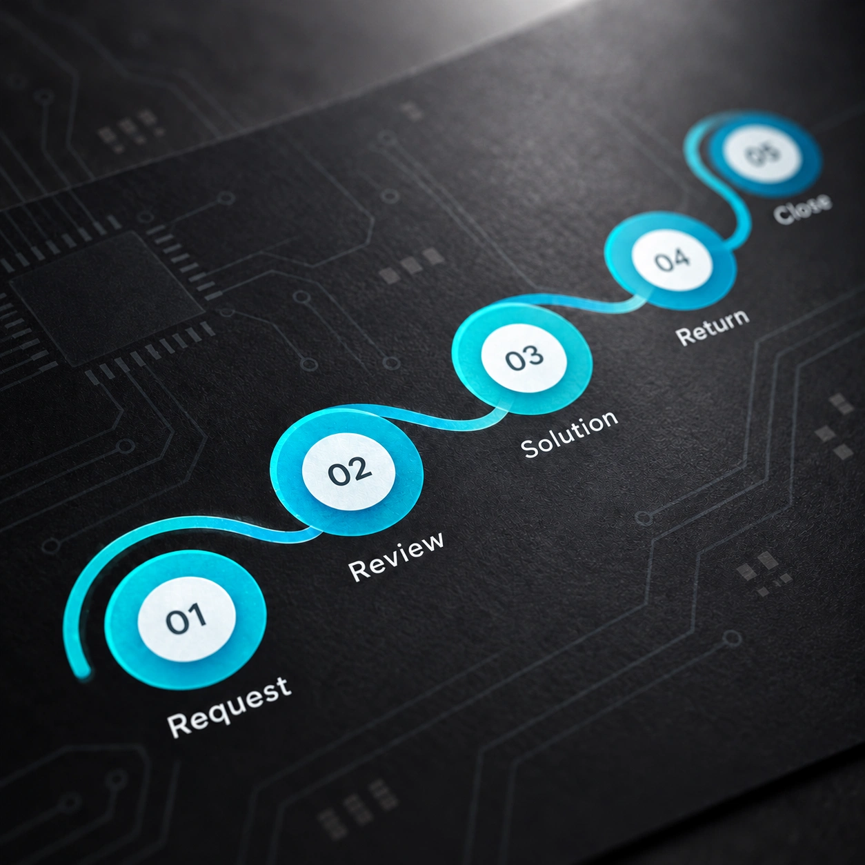 After-sales service workflow from request and review to resolution and closure