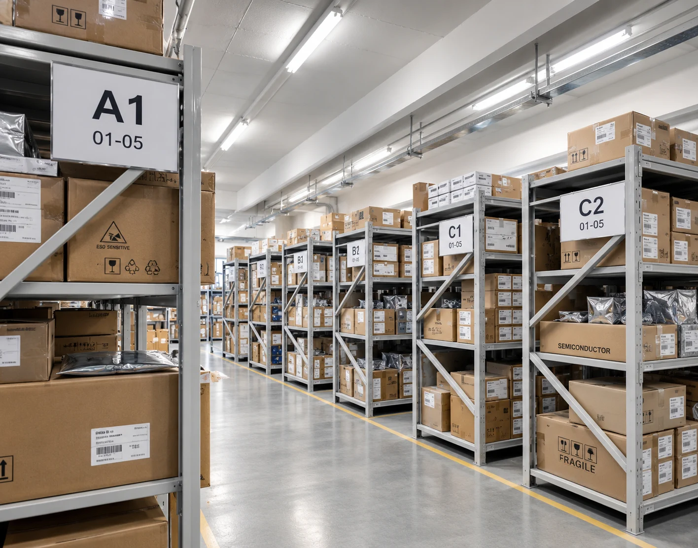 Warehouse aisle and shelving